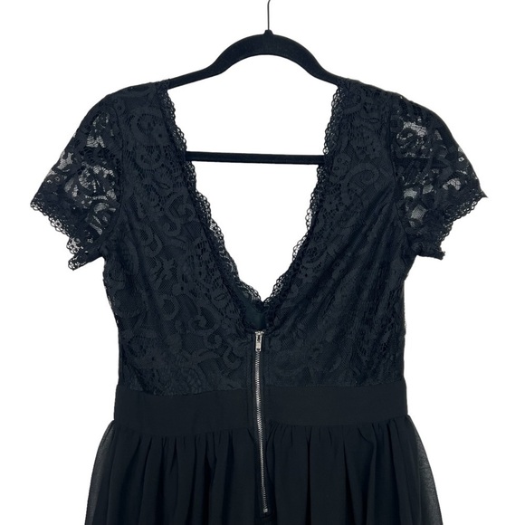 Black Deep V Neck Lace Mini Dress Large - Picture 5 of 8